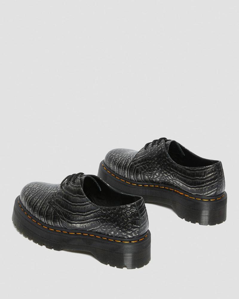 Women's Dr Martens 1461 Croc Emboss Leather Platform Shoes Black | AU 385KOR